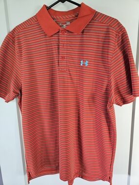 Under Armour HeatGear Orange Striped Polo Shirt Performance Golf